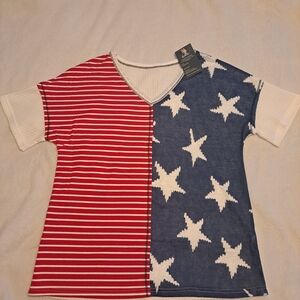 Patriotic Star & Stripe Knit Tee - Red, White, Blue